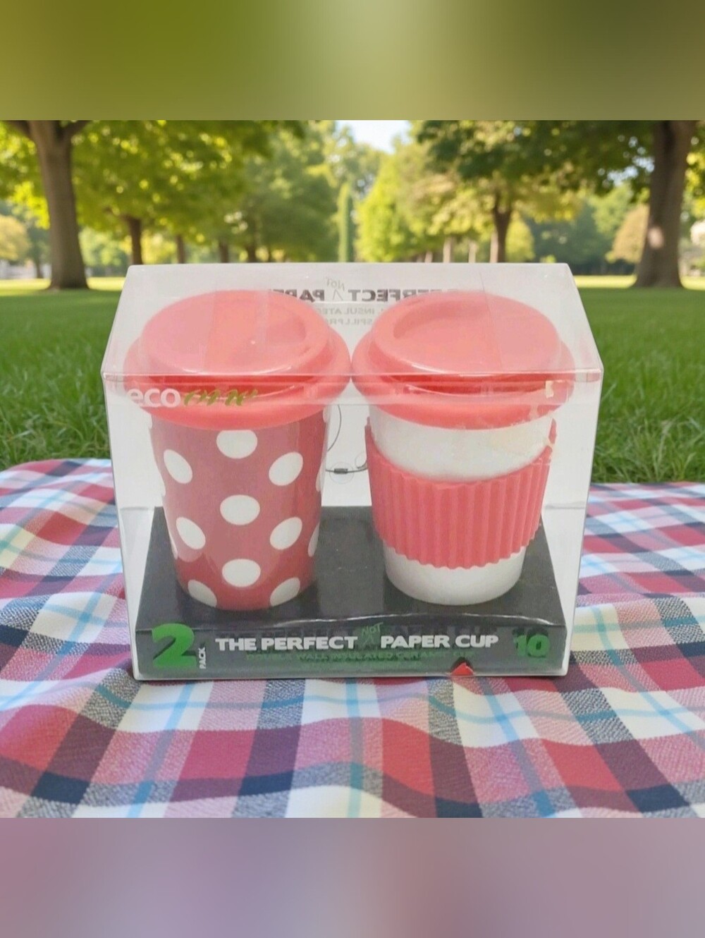 Set Of 2 Eco One The Perfect Not Paper Cup Insulated Ceramic Cup Spillproof Lid.